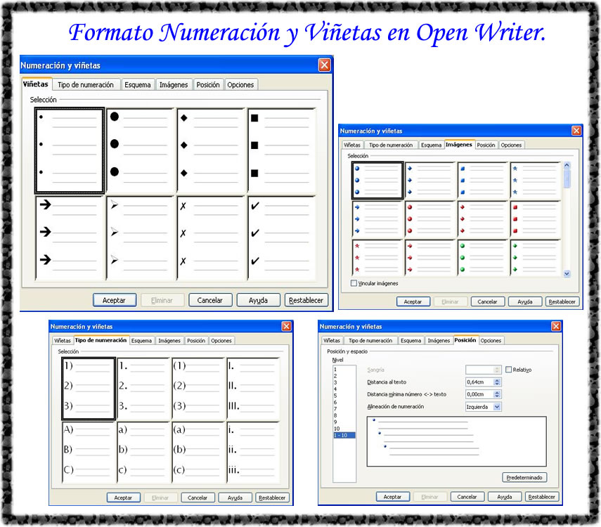 Numeración y viñetas en Open Writer